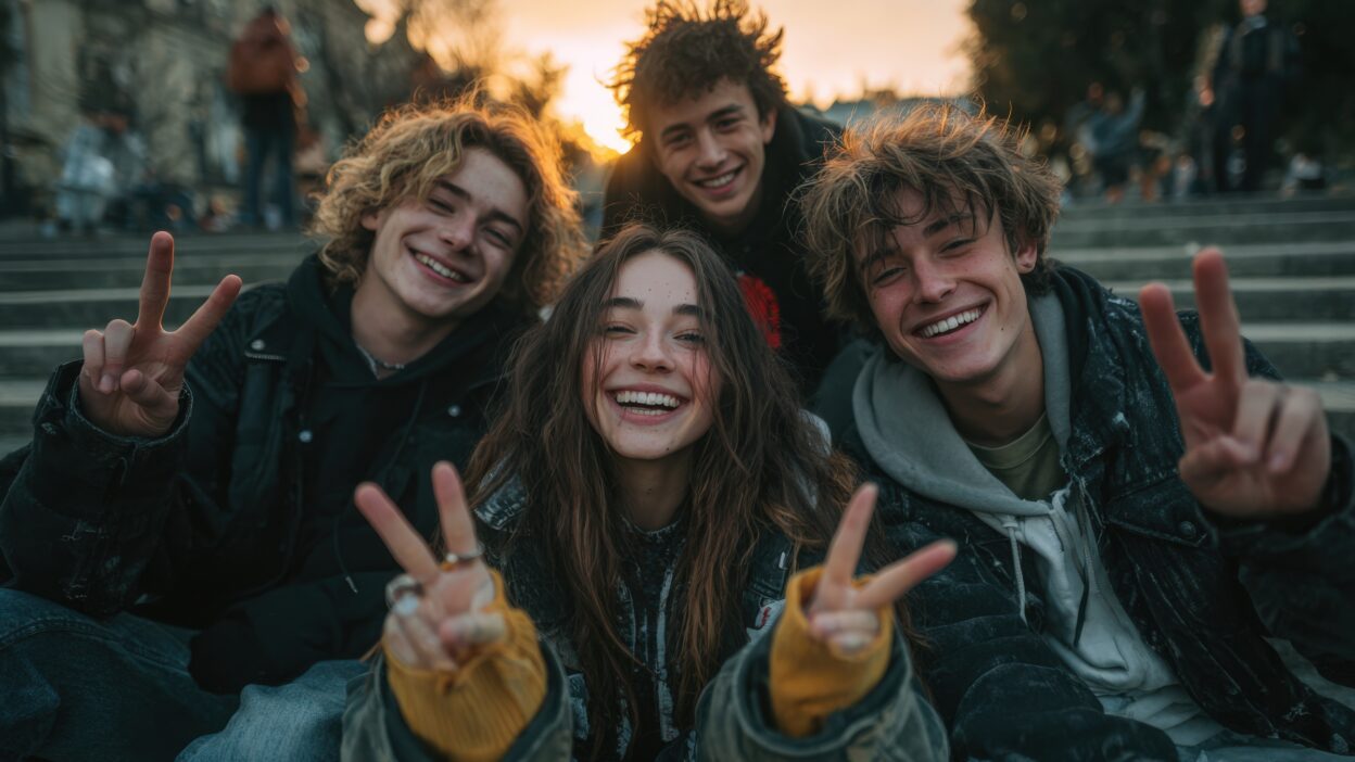 Large Vecteezy Group Of Four Young Friends With Joyful Expressions Sitting 73305399 Large 1248x702