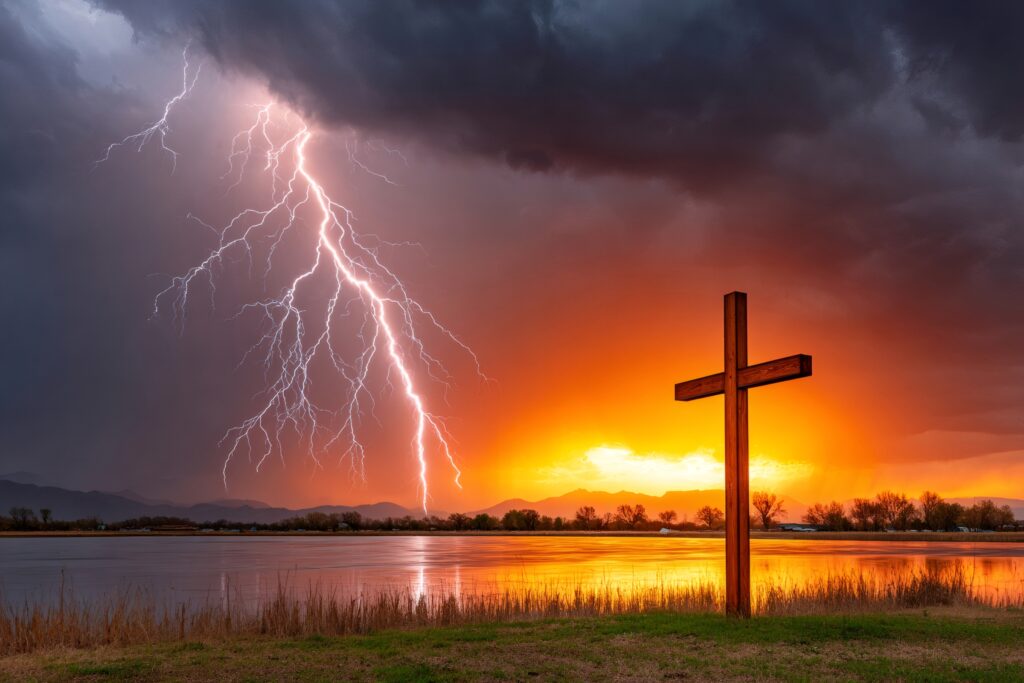 Large Vecteezy Lightning Striking Near Wooden Cross By A Lake At Sunset 68151170 Large 1024x683