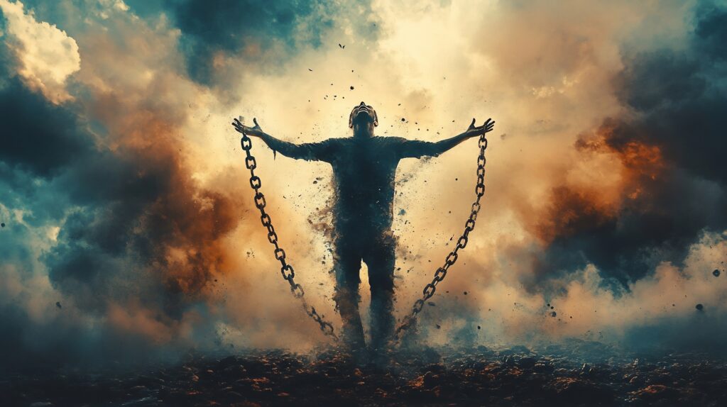 Large Vecteezy Silhouette Of Man Breaking Free From Chains Amidst Dramatic 69700174 Large 1024x574