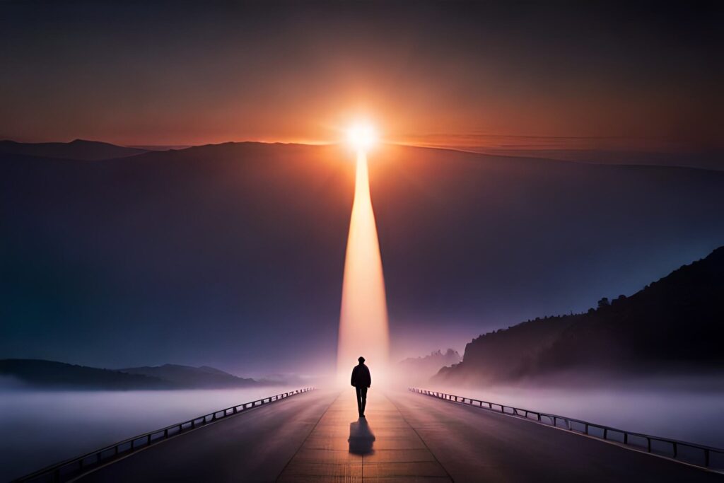 Large Vecteezy A Man Standing On A Road With The Sun Shining Through The 33438977 Large 1 1024x683