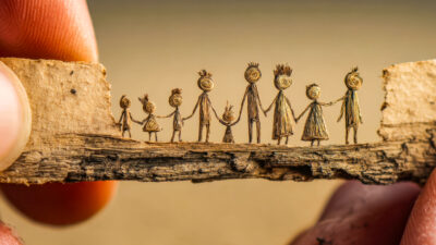 Large Vecteezy A Miniature Family Holding Hands On A Textured Wooden Strip 70851035 Large 400x225