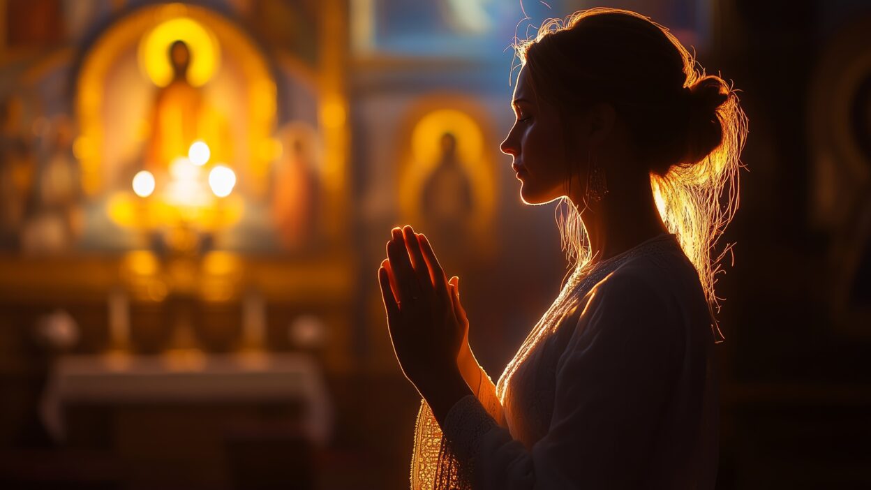 Large Vecteezy A Woman Prays Quietly In A Tranquil Church Illuminated By 50680442 Large 1248x702