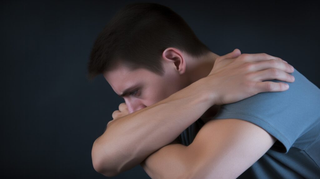 Large Vecteezy Ai Generated A Man Grimacing In Agony As He Clutches His 35315798 Large 1