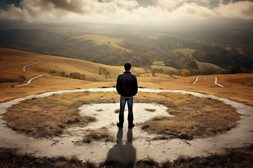 Large Vecteezy Ai Generated A Man Standing In The Middle Of A Labyrinth 36757316 Large 1024x683