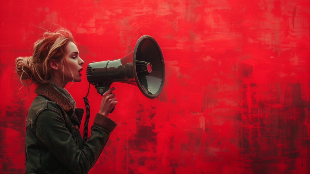 Large Vecteezy Ai Generated Woman With Megaphone Against Red Textured 40161986 Large 1024x574