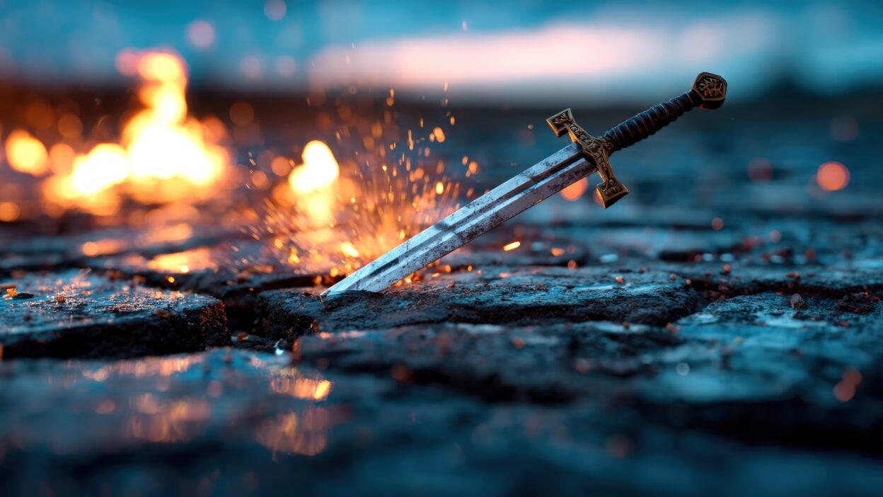 Large Vecteezy Ancient Sword Plunged Into Cracked Earth With Fiery Sparks 74222199 Large 1248x702