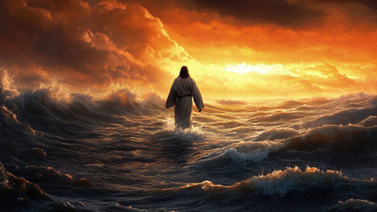 Large Vecteezy Divine Figure Is Walking On Turbulent Seas With Golden 71161677 Large