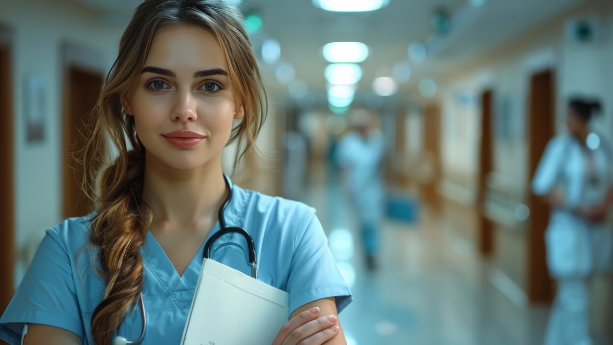Large Vecteezy Female Nurse In Scrubs Holding Clipboard In Hospital Hallway 43975467 Large 1248x702