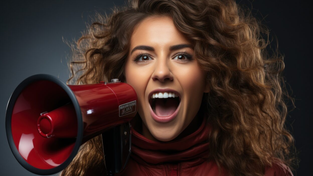 Large Vecteezy Portrait Of A Young Woman Shouting Through A Megaphone Ai 33282045 Large
