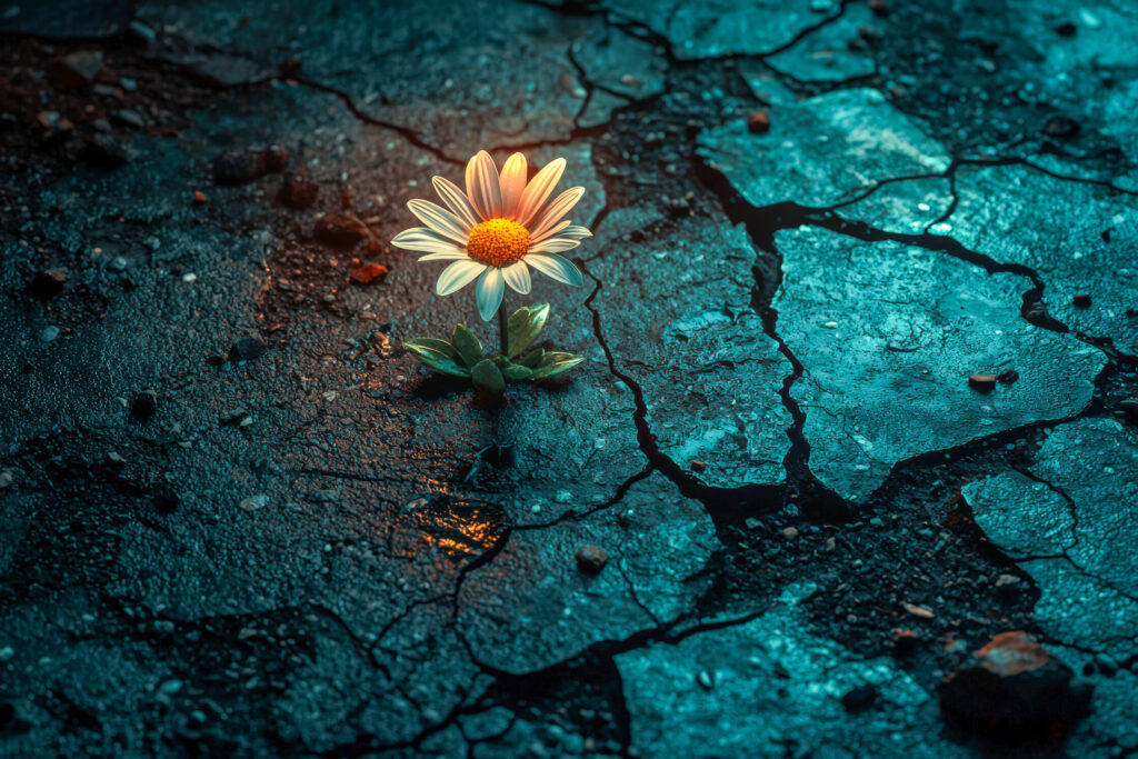 Large Vecteezy Resilient Flower Growing On Cracked Dry Ground With Moody 70848785 Large 1024x683