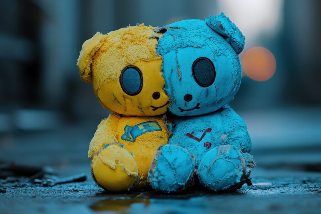 Large Vecteezy Two Colorful Teddy Bears Sit Close Together On A City Street 54642840 Large 1024x683