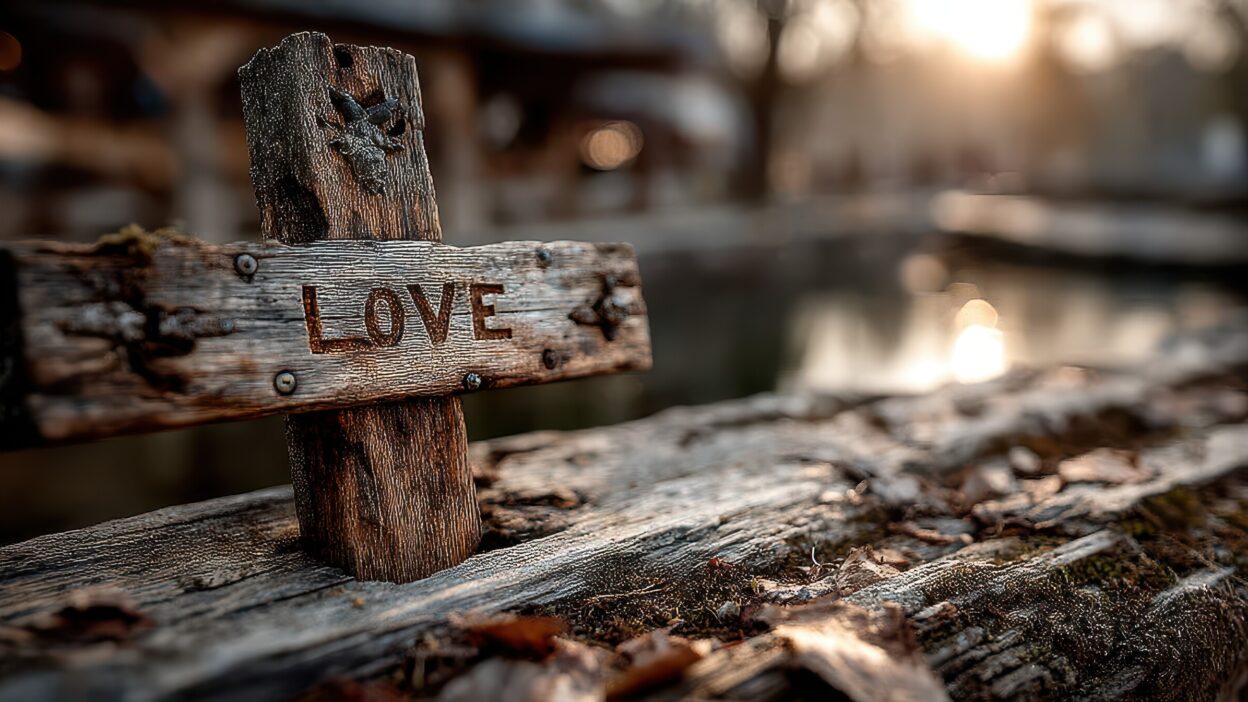 Large Vecteezy Wooden Cross With The Word Love Carved On It In A Serene 66440042 Large