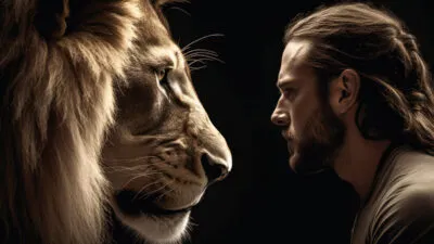 Large Vecteezy Man And Lion Looking Each Other In The Eyes Generative Ai 32427841 Large