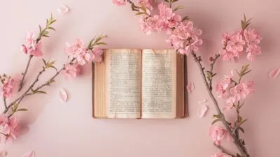 Vecteezy Open Bible With Cherry Blossoms Flat Lay On Pastel 56912855