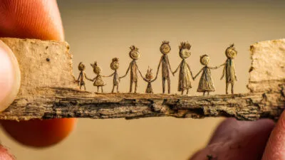 Large Vecteezy A Miniature Family Holding Hands On A Textured Wooden Strip 70851035 Large