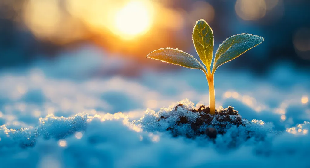 Large Vecteezy A Small Plant Is Growing In The Snow The Sun Is Shining On 55200482 Large