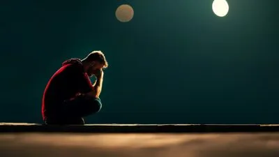 Large Vecteezy A Solitary Man In A Red Hoodie Sits On A Dark Street Deep 66537612 Large